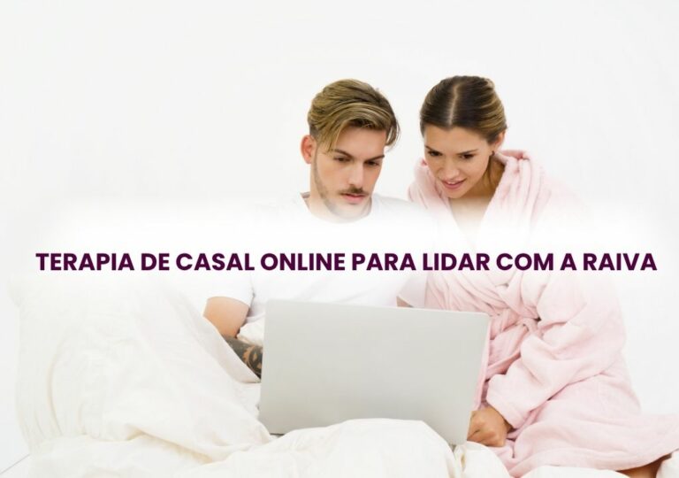 Casal conversando em sessão online com terapeuta, discutindo emoções e aprendendo a lidar com a raiva