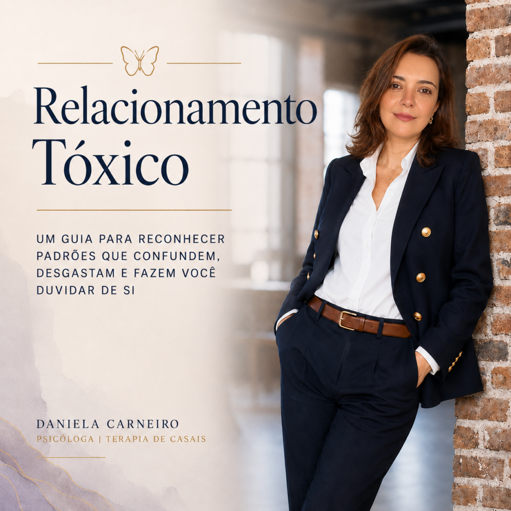 Psicóloga Daniela Carneiro na capa do seu e-book sobre relacionamento tóxico
