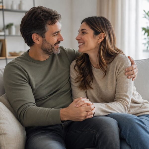 casal feliz após sessão de terapia de casal